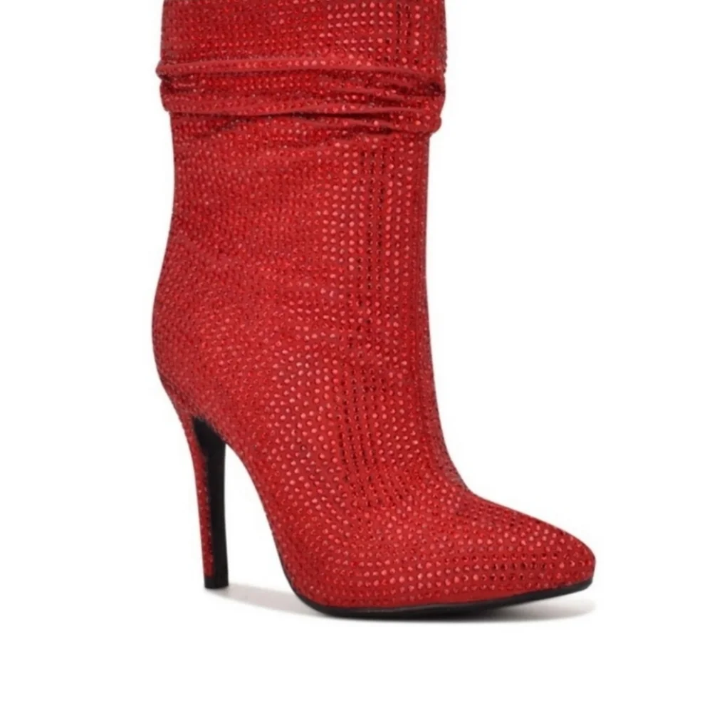 Nine West red Dazzle heels rhinestones ankle boots size 7.5 - Picture 1 of 9